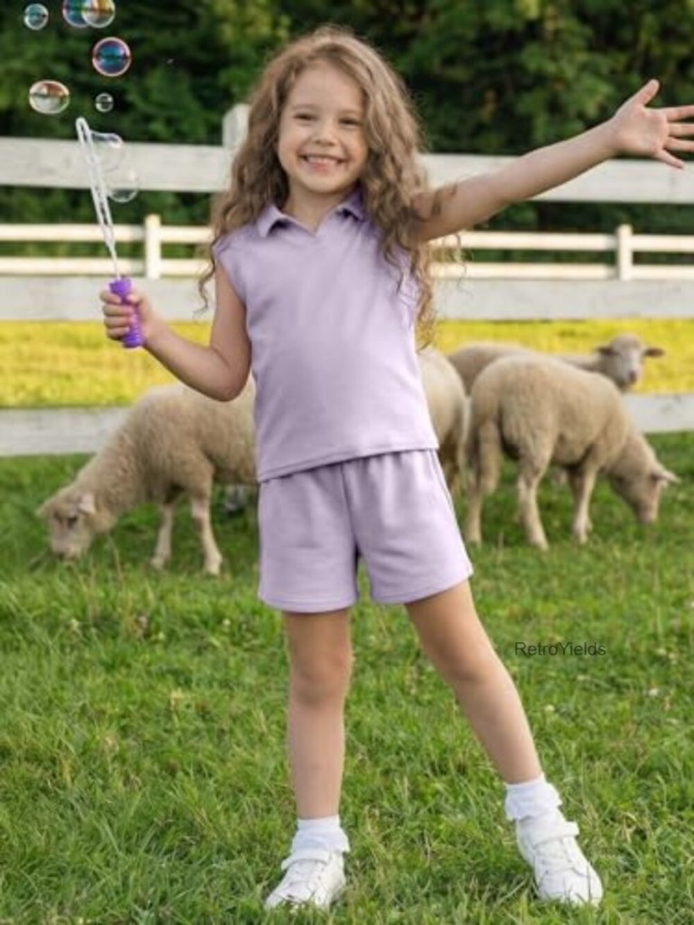 Kids Two Piece Set Cap Sleeve Tshirt and Shorts with Pockets - Picture 6 of 7